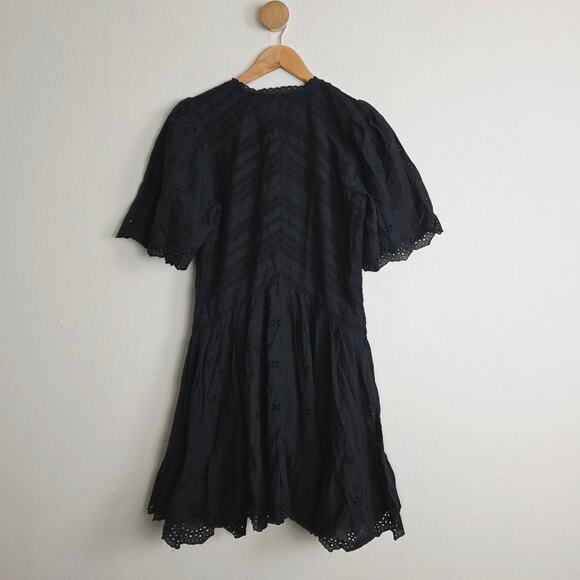 NEW Madewell Eyelet Flutter Sleeve Black Mini Dress Jet Black - Picture 12 of 12